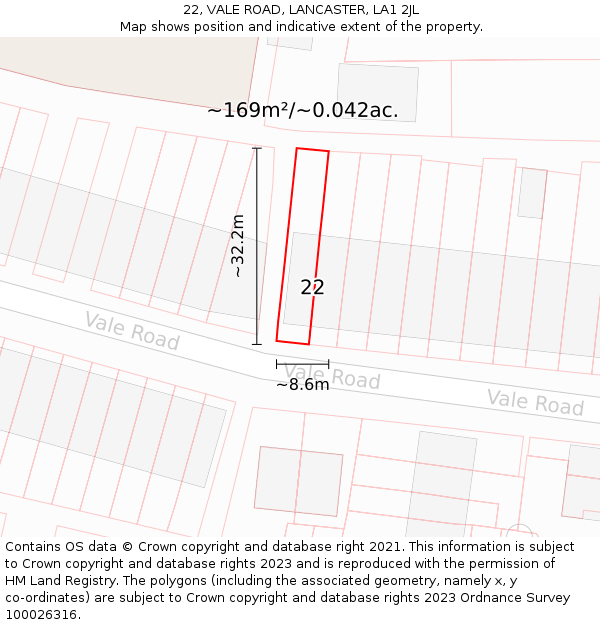 22, VALE ROAD, LANCASTER, LA1 2JL: Plot and title map