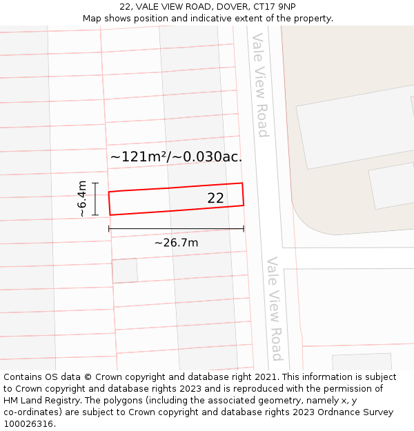 22, VALE VIEW ROAD, DOVER, CT17 9NP: Plot and title map