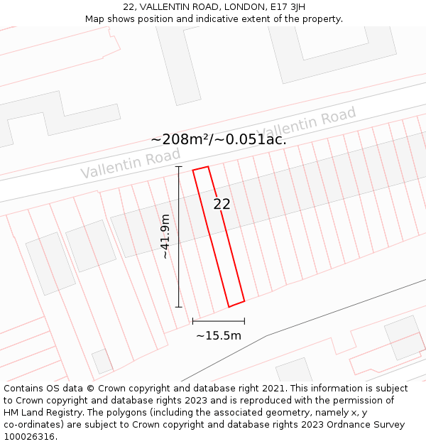 22, VALLENTIN ROAD, LONDON, E17 3JH: Plot and title map