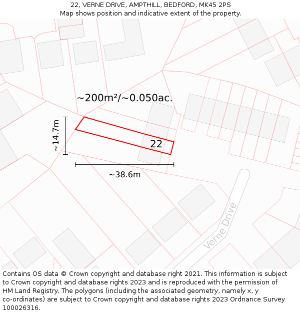 22, VERNE DRIVE, AMPTHILL, BEDFORD, MK45 2PS: Plot and title map
