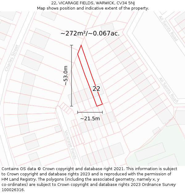 22, VICARAGE FIELDS, WARWICK, CV34 5NJ: Plot and title map
