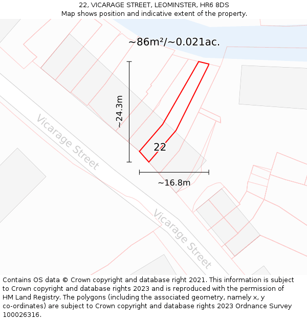 22, VICARAGE STREET, LEOMINSTER, HR6 8DS: Plot and title map