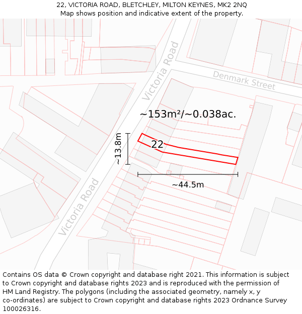22, VICTORIA ROAD, BLETCHLEY, MILTON KEYNES, MK2 2NQ: Plot and title map