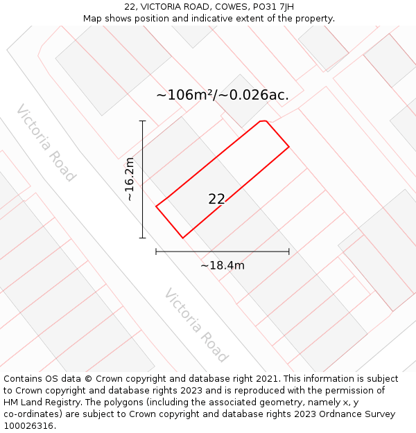 22, VICTORIA ROAD, COWES, PO31 7JH: Plot and title map