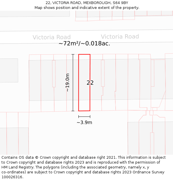 22, VICTORIA ROAD, MEXBOROUGH, S64 9BY: Plot and title map