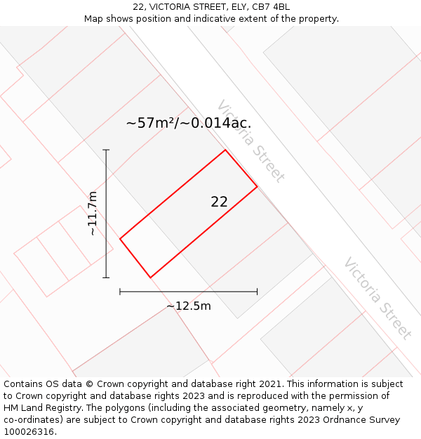 22, VICTORIA STREET, ELY, CB7 4BL: Plot and title map