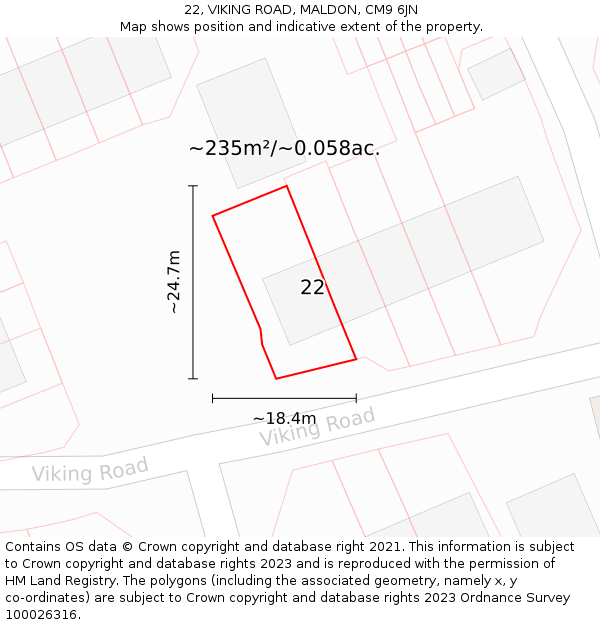 22, VIKING ROAD, MALDON, CM9 6JN: Plot and title map