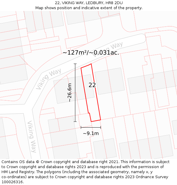 22, VIKING WAY, LEDBURY, HR8 2DU: Plot and title map