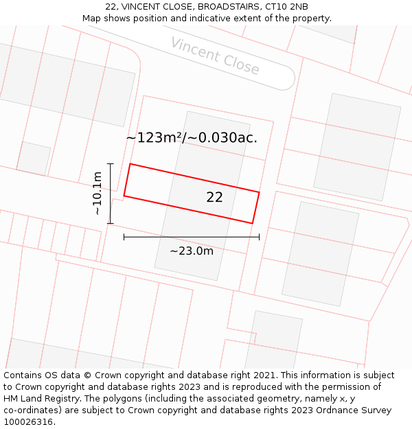 22, VINCENT CLOSE, BROADSTAIRS, CT10 2NB: Plot and title map