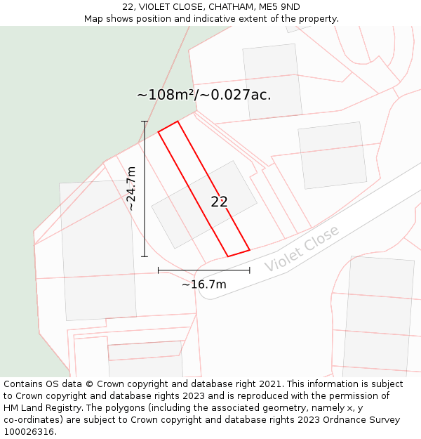 22, VIOLET CLOSE, CHATHAM, ME5 9ND: Plot and title map