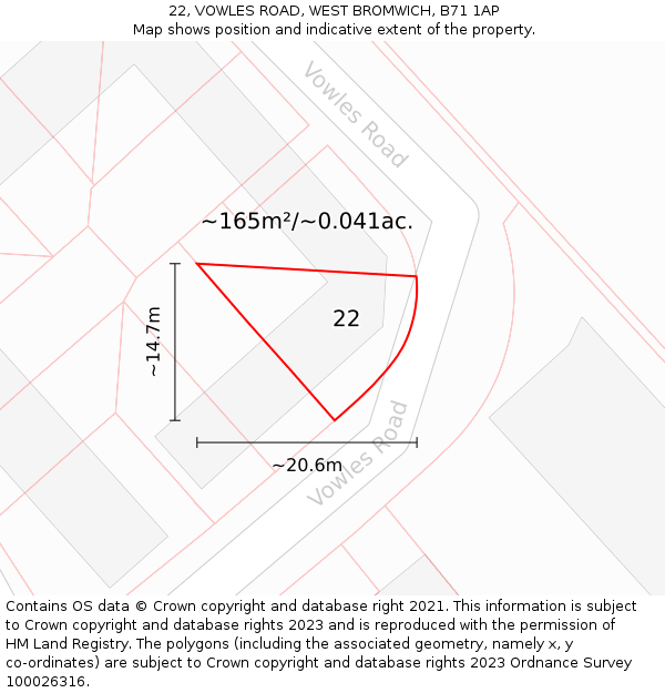 22, VOWLES ROAD, WEST BROMWICH, B71 1AP: Plot and title map