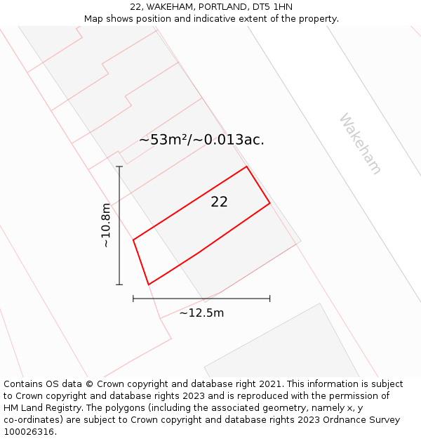 22, WAKEHAM, PORTLAND, DT5 1HN: Plot and title map