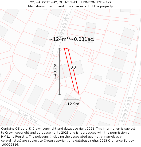 22, WALCOTT WAY, DUNKESWELL, HONITON, EX14 4XP: Plot and title map