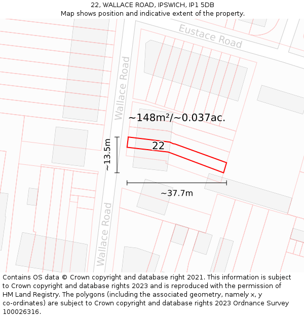 22, WALLACE ROAD, IPSWICH, IP1 5DB: Plot and title map