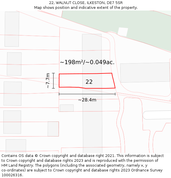 22, WALNUT CLOSE, ILKESTON, DE7 5SR: Plot and title map