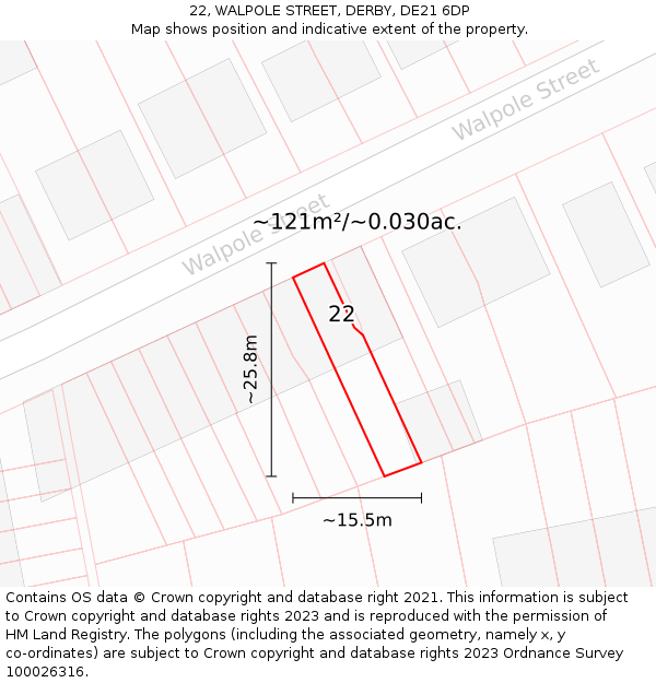 22, WALPOLE STREET, DERBY, DE21 6DP: Plot and title map