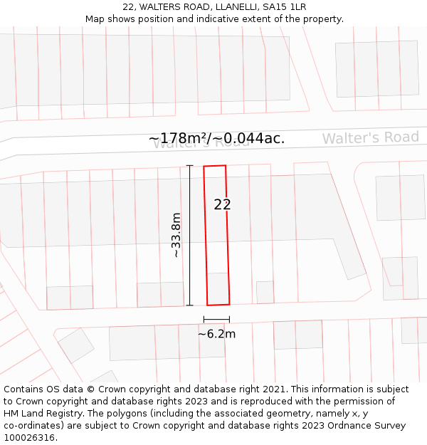 22, WALTERS ROAD, LLANELLI, SA15 1LR: Plot and title map