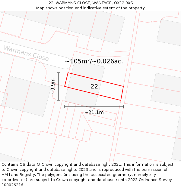 22, WARMANS CLOSE, WANTAGE, OX12 9XS: Plot and title map