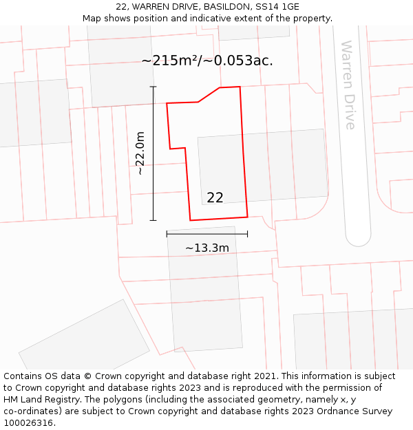 22, WARREN DRIVE, BASILDON, SS14 1GE: Plot and title map
