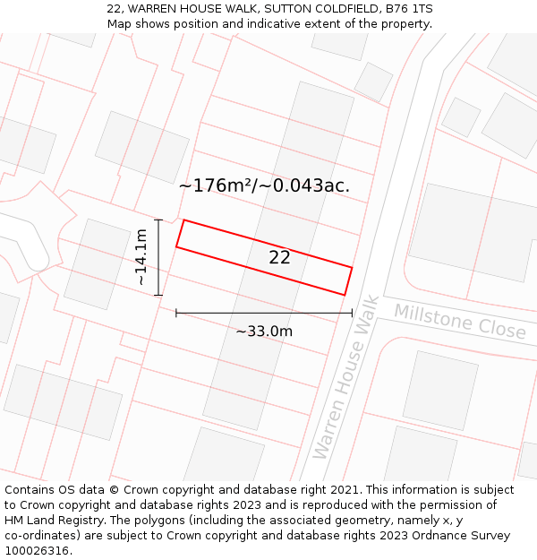 22, WARREN HOUSE WALK, SUTTON COLDFIELD, B76 1TS: Plot and title map