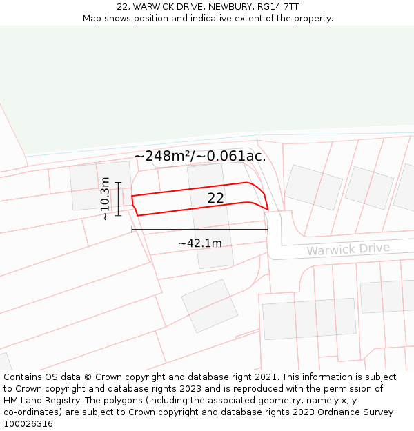 22, WARWICK DRIVE, NEWBURY, RG14 7TT: Plot and title map