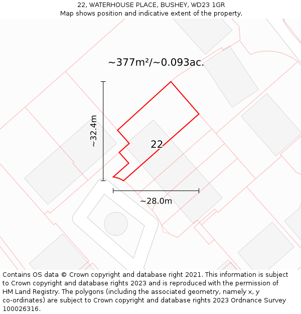 22, WATERHOUSE PLACE, BUSHEY, WD23 1GR: Plot and title map