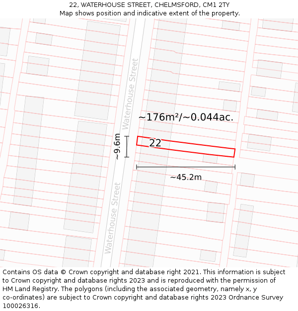 22, WATERHOUSE STREET, CHELMSFORD, CM1 2TY: Plot and title map