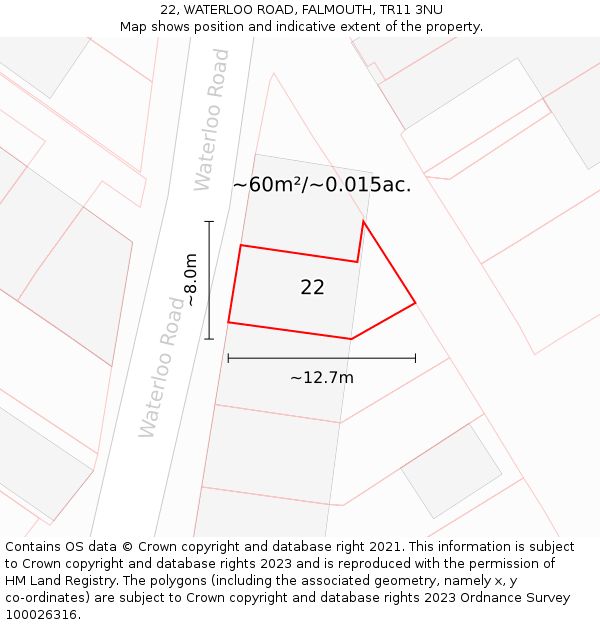 22, WATERLOO ROAD, FALMOUTH, TR11 3NU: Plot and title map