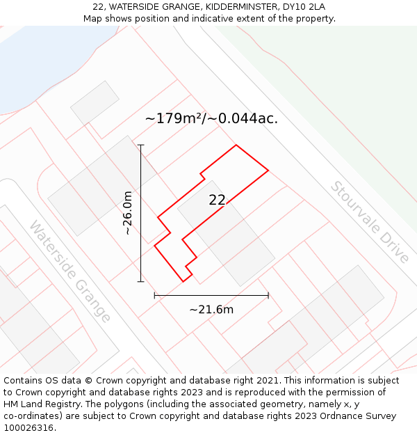 22, WATERSIDE GRANGE, KIDDERMINSTER, DY10 2LA: Plot and title map