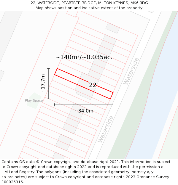 22, WATERSIDE, PEARTREE BRIDGE, MILTON KEYNES, MK6 3DG: Plot and title map