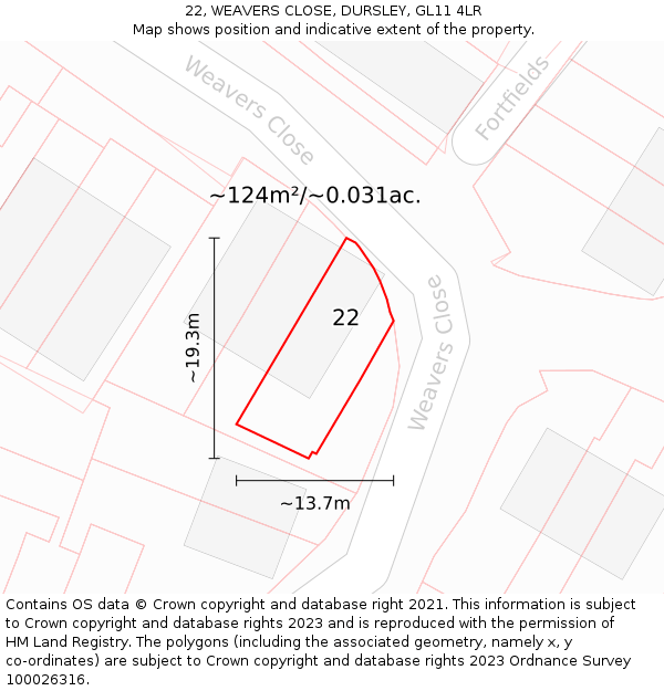 22, WEAVERS CLOSE, DURSLEY, GL11 4LR: Plot and title map