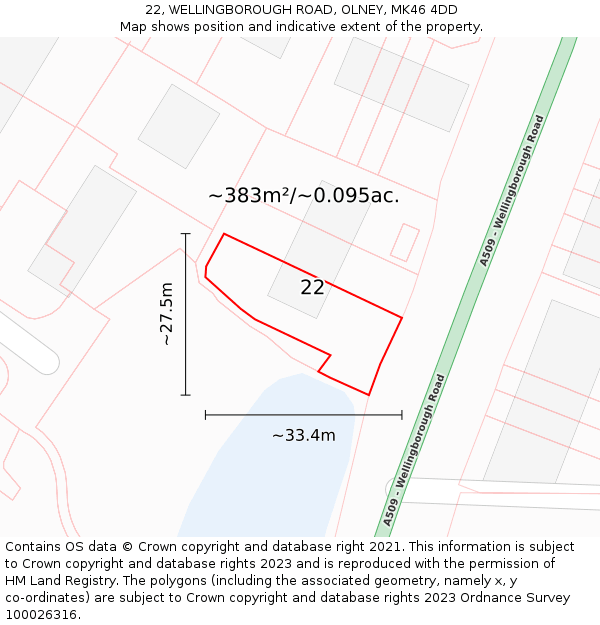 22, WELLINGBOROUGH ROAD, OLNEY, MK46 4DD: Plot and title map