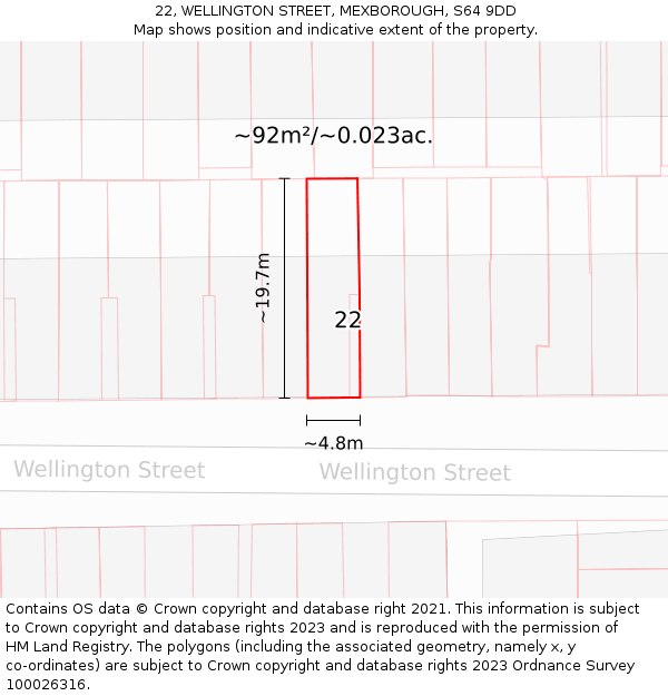 22, WELLINGTON STREET, MEXBOROUGH, S64 9DD: Plot and title map