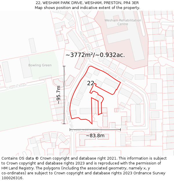 22, WESHAM PARK DRIVE, WESHAM, PRESTON, PR4 3ER: Plot and title map