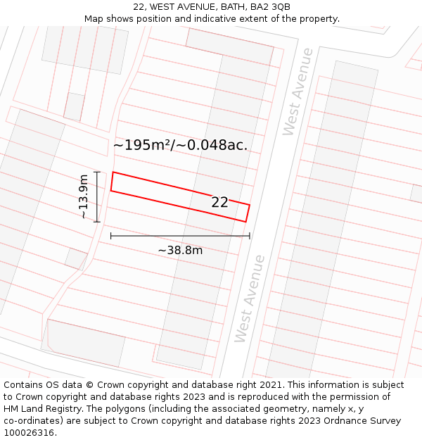 22, WEST AVENUE, BATH, BA2 3QB: Plot and title map