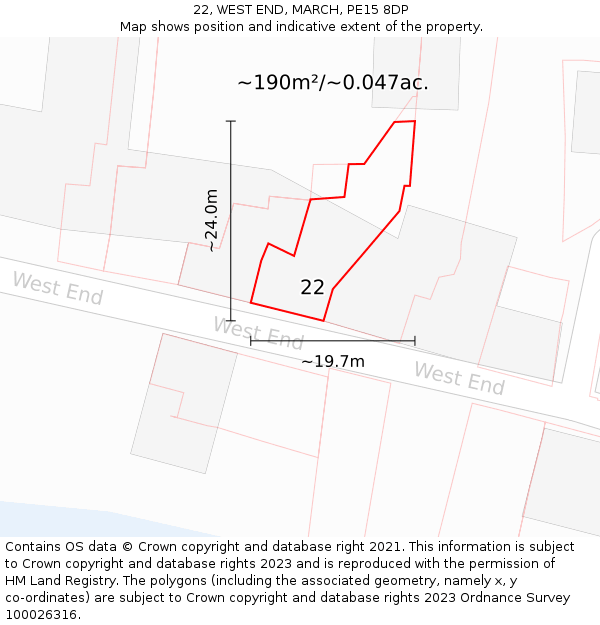 22, WEST END, MARCH, PE15 8DP: Plot and title map