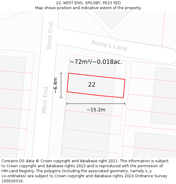 22, WEST END, SPILSBY, PE23 5ED: Plot and title map