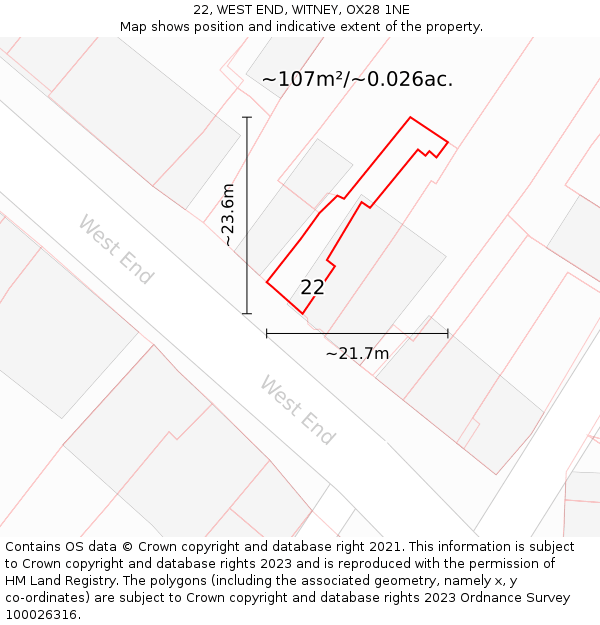 22, WEST END, WITNEY, OX28 1NE: Plot and title map