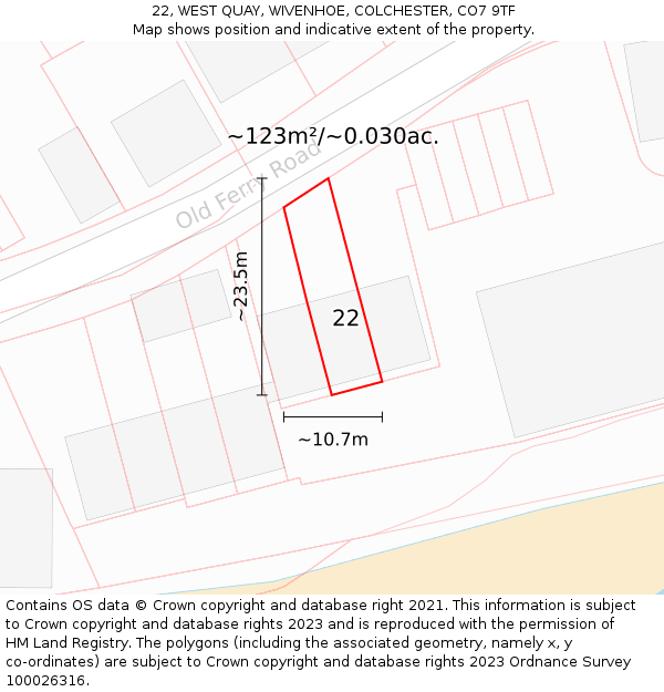22, WEST QUAY, WIVENHOE, COLCHESTER, CO7 9TF: Plot and title map