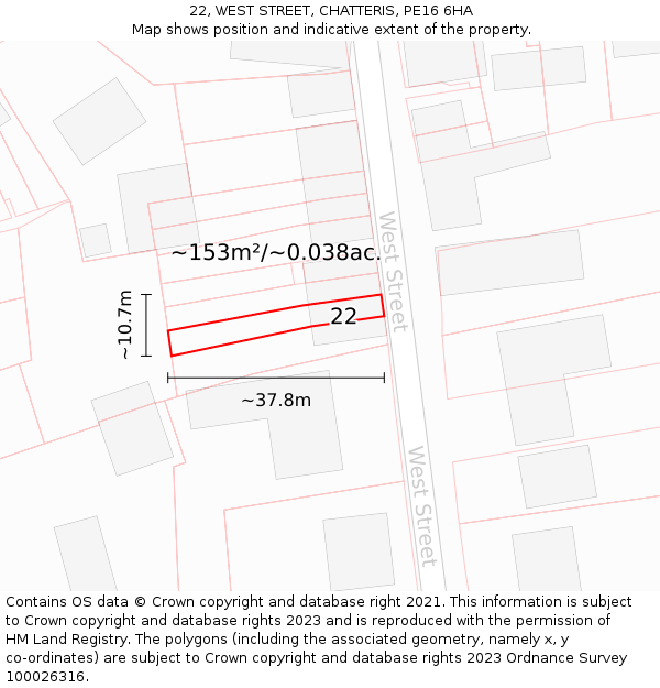 22, WEST STREET, CHATTERIS, PE16 6HA: Plot and title map
