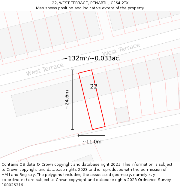 22, WEST TERRACE, PENARTH, CF64 2TX: Plot and title map