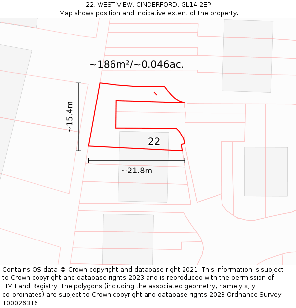 22, WEST VIEW, CINDERFORD, GL14 2EP: Plot and title map