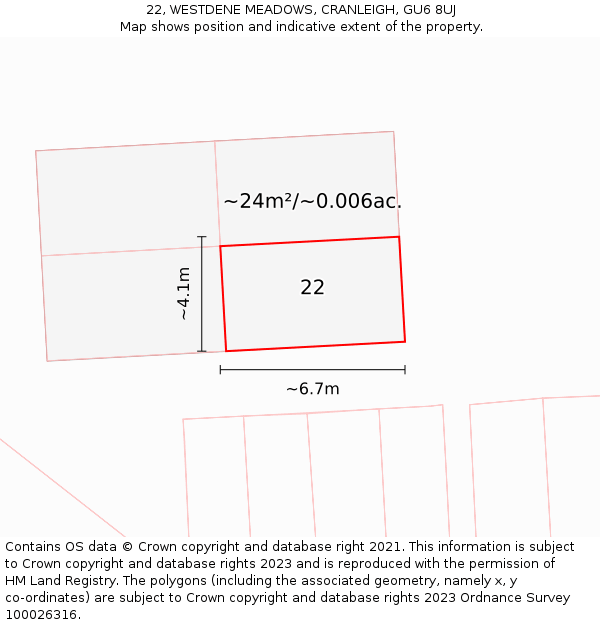 22, WESTDENE MEADOWS, CRANLEIGH, GU6 8UJ: Plot and title map