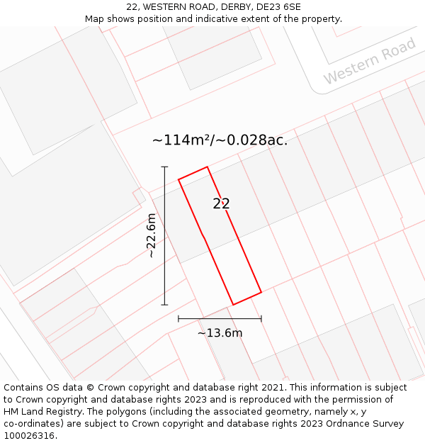 22, WESTERN ROAD, DERBY, DE23 6SE: Plot and title map