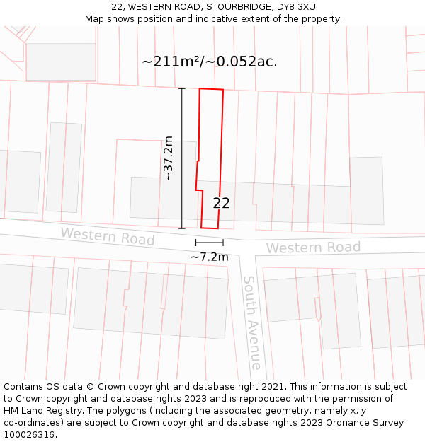 22, WESTERN ROAD, STOURBRIDGE, DY8 3XU: Plot and title map
