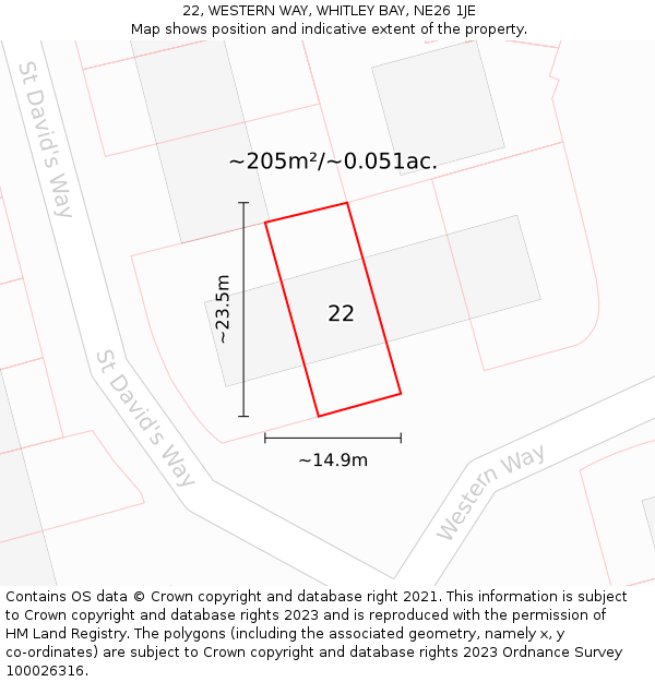 22, WESTERN WAY, WHITLEY BAY, NE26 1JE: Plot and title map