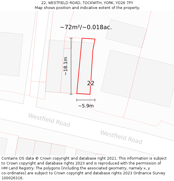 22, WESTFIELD ROAD, TOCKWITH, YORK, YO26 7PY: Plot and title map