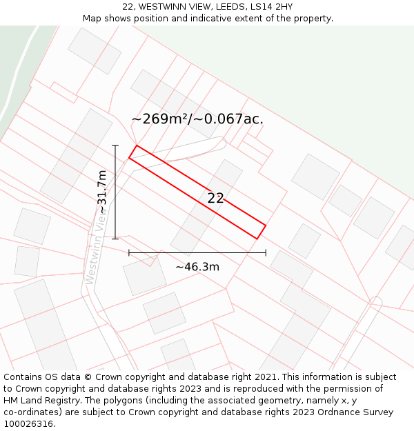 22, WESTWINN VIEW, LEEDS, LS14 2HY: Plot and title map