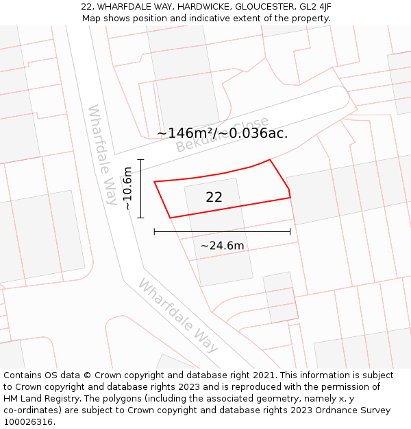 22, WHARFDALE WAY, HARDWICKE, GLOUCESTER, GL2 4JF: Plot and title map