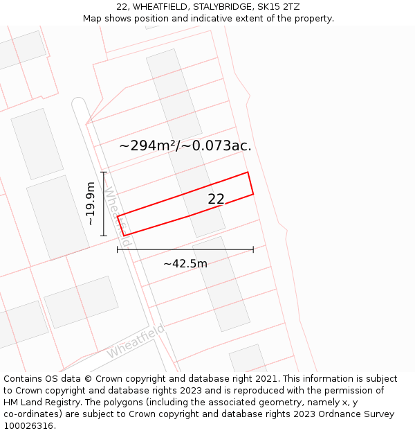 22, WHEATFIELD, STALYBRIDGE, SK15 2TZ: Plot and title map